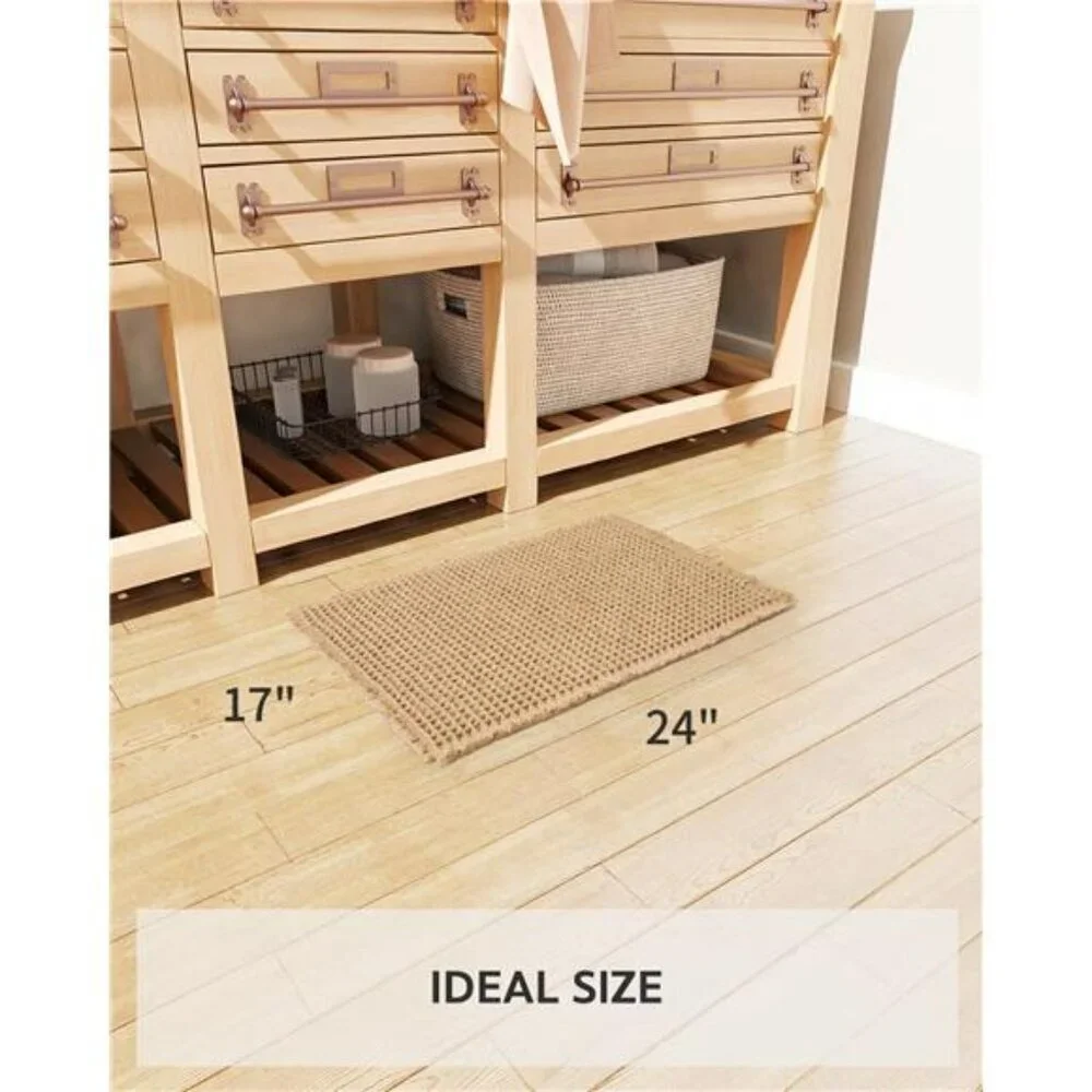 Waffle Bath Mat 17x24 Soft Absorbent Non Slip Washable Bathroom Rug with Tassels